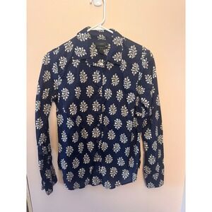 J. Crew Perfect Shirt Size 6 Navy Blue Floral Print Long Sleeve‎ Blouse Top